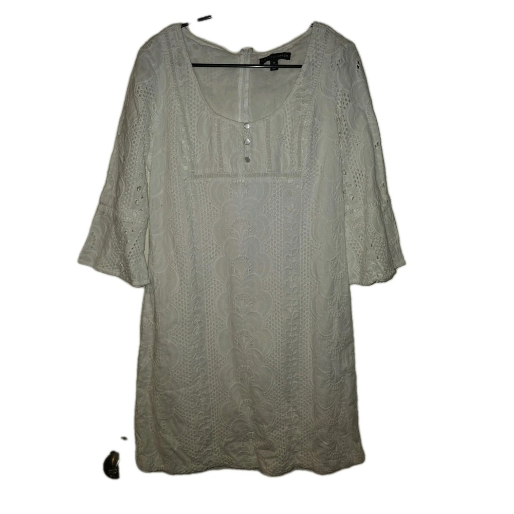 Madison Leigh Womens White Embroidered Lace Shift Dress Size 10‎ Boho Crochet